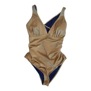 Shapellx Swimsuit Smart Sculpt Plunge Cutout Gold Slimming One Piece Size XXL